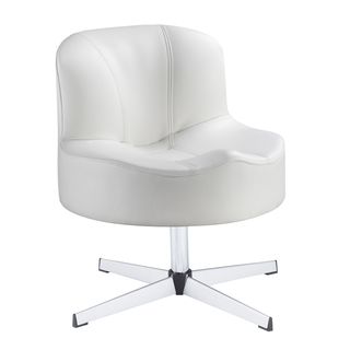 Bridgeport Ergonomic Contour Soft White Faux Leather Swivel Modern Cross Legs Accent Chair