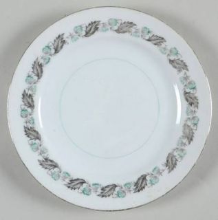 Japan China Silver Wreath Salad Plate, Fine China Dinnerware   Gray Leaves,Green