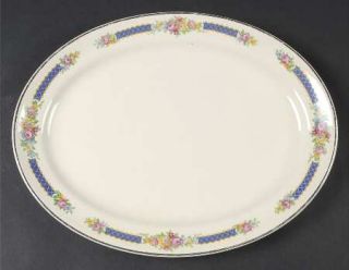 Hall Blue Bouquet (Platinum Trim) 11 Oval Serving Platter, Fine China Dinnerwar