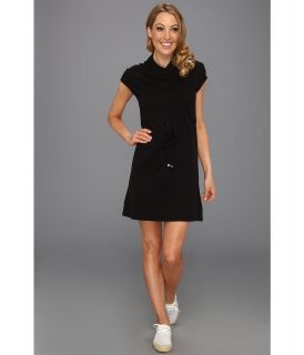 Lacoste Cap Sleeve Fluid Pique Drawstring Waist Polo Dress Womens Dress (Black)