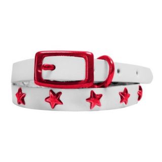Platinum Pets White Genuine Leather Cat and Puppy Collar with Stars   Red (7.5