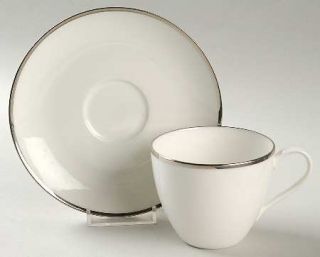 Tiffany Palladium (Platinum Trim) Flat Cup & Saucer Set, Fine China Dinnerware  