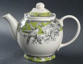 222 Fifth (PTS) Adelaide Green & White Teapot & Lid, Fine China Dinnerware   Bla