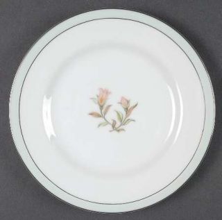 Jyoto Clare Bread & Butter Plate, Fine China Dinnerware   Green Band,Pink Floral