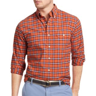 Izod Peached Twill Woven Shirt, Orange, Mens
