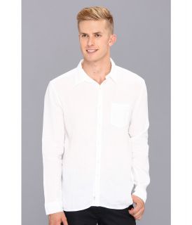 Lucky Brand Slater Linen 1 Pocket Mens Long Sleeve Button Up (White)