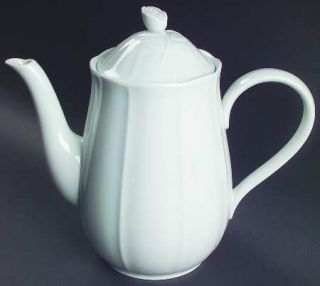 Muirfield Embossed White Teapot & Lid, Fine China Dinnerware   All White, Rim, S