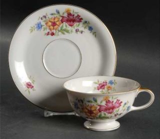 Baronet Lorna Footed Cup & Saucer Set, Fine China Dinnerware   Floral Sprays