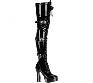 Womens Pleaser Electra 3028   Black Stretch Patent Boots
