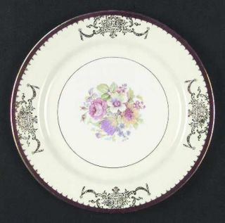 Stetson Stt105 Dinner Plate, Fine China Dinnerware   Tiffany,Maroon Band,Floral