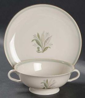Pickard Fantasy Footed Cream Soup Bowl & Saucer Set, Fine China Dinnerware   Gre