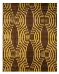 Hand tufted Brown Waves Wool Rug (79 X 99)