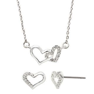 Bridge Jewelry Crystal Heart Necklace and Earring Set