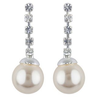Womens Drop Earrings Post Crystal and 8 mm Pearl  Silver/Cream/Crystal