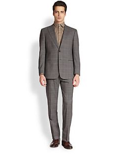 Armani Collezioni Multi Plaid Giorgio Peak Suit   Grey