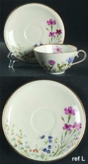 Franconia   Krautheim Meadow Flowers Flat Cup & Saucer Set, Fine China Dinnerwar