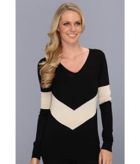 LAmade V Neck With Contrast V Stripe Womens Sweater (Black)