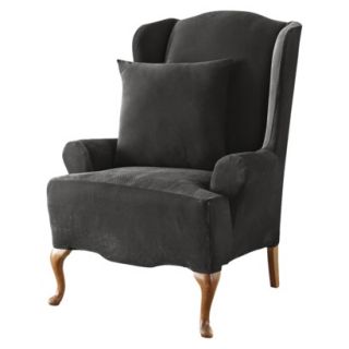 Sure Fit Stretch Pique Wing Chair Slipcover   Black
