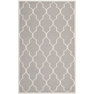 Safavieh Hand woven Moroccan Dhurrie Dark Grey/ Ivory Wool Rug (3 X 5)