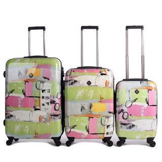 Neocover Fun Pastels 3 piece Hardside Spinner Luggage Set (MulticolorMaterials Polycarbonate, ABSPockets Large pocket, 2 small pocketsWeight 20 inch carry on spinner (6.4 pound), 24 inch spinner (8.6 pound), 28 inch spinner (10.1 pound)Carrying handle