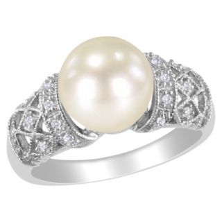 Sterling Silver Diamond and Freshwater Pearl Ring