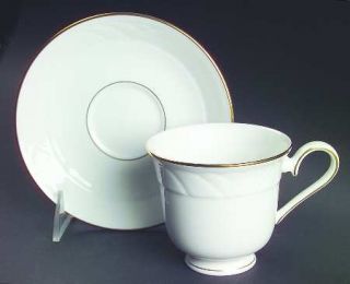 Lenox China Snowdrift Gold Footed Cup & Saucer Set, Fine China Dinnerware   Carv