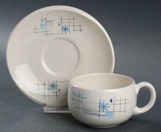 Franciscan Oasis Flat Cup & Saucer Set, Fine China Dinnerware   Blue & Gray Shad