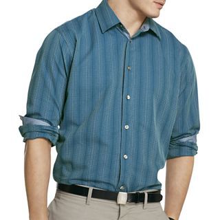 Van Heusen Long Sleeve Button Front Shirt, Aqua Dot Print, Mens