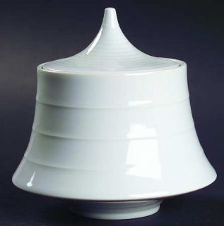 Block China Concentric White Sugar Bowl & Lid, Fine China Dinnerware   All White