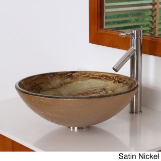 Elite 70032659 Modern Design Tempered Glass Bathroom Vessel Sink With Faucet Combo