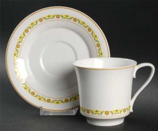 Spode Petite Fleur Flat Cup & Saucer Set, Fine China Dinnerware   Bone,Yellow/Gr