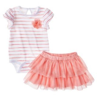 Cherokee Newborn Infant Girls Striped Bodysuit and Skirt Set   Pink/White 0 3 M