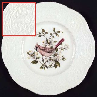 Royal Cauldon Aviary Luncheon Plate, Fine China Dinnerware   White,Embossed,Bird