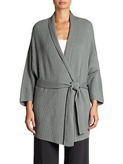 Wool & Cashmere Ribbed Knit Cardigan   Grey