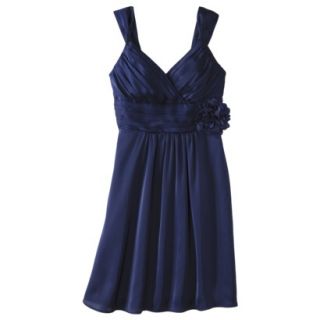 TEVOLIO Womens Satin V Neck Dress with Removable Flower   Academy Blue   2
