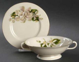 Fine Arts Orange Blossom & Gardenia Cream Soup Bowl & Bread Plate/Saucer  Set, F