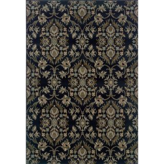 Traditional Floral Navy And Grey Polypropylene Rug (53 X 76)