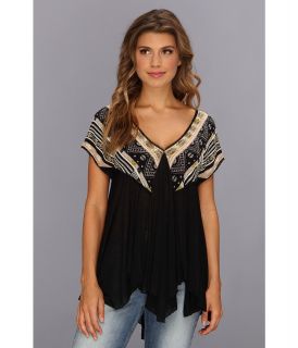 Free People We Are Golden Tee Womens Short Sleeve Pullover (Black)