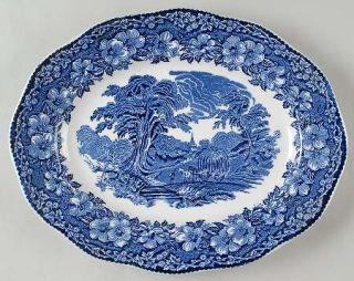 Wedgwood Woodland 13 Oval Serving Platter, Fine China Dinnerware   Blue Floral