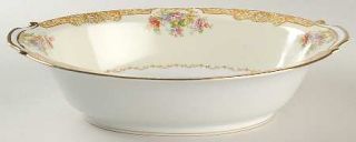 Noritake N98 10 Oval Vegetable Bowl, Fine China Dinnerware   Green & Tan Border