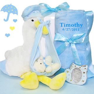 Cashmere Bunny Personalized Stork Delivery Gift Set   Boy Multicolor   SDGSB 