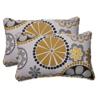 Outdoor 2 Piece Rectangular Toss Pillow Set   Grey/Gold Floral Medallion
