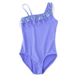 Xhilaration Girls 1 Piece Ruffled Sequin Swimsuit   L