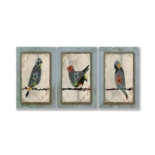 Jean Plout Song Bird Trio Triptych Art