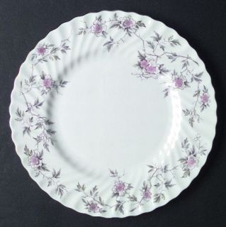 Minton Suzanne Dinner Plate, Fine China Dinnerware   Fife, Pink Flowers, Gray&Gr