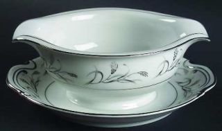 Harmony House China Platinum Garland Gravy Boat with Attached Underplate, Fine C
