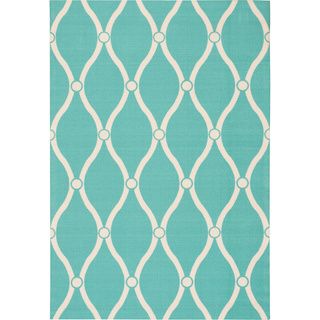 Nourison Aqua And Ivory Geometric Diamonds Indoor/outdoor Area Rug (79 X 1010)