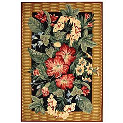 Hand hooked Floral Black Wool Rug (6 X 9) (BlackPattern FloralMeasures 0.375 inch thickTip We recommend the use of a non skid pad to keep the rug in place on smooth surfaces.All rug sizes are approximate. Due to the difference of monitor colors, some ru