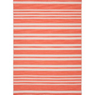 Handmade Flat weave Red/ Orange Stripe pattern Area Rug (5 X 8)