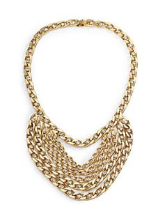 Crystal Multi Row Bib Necklace   Gold